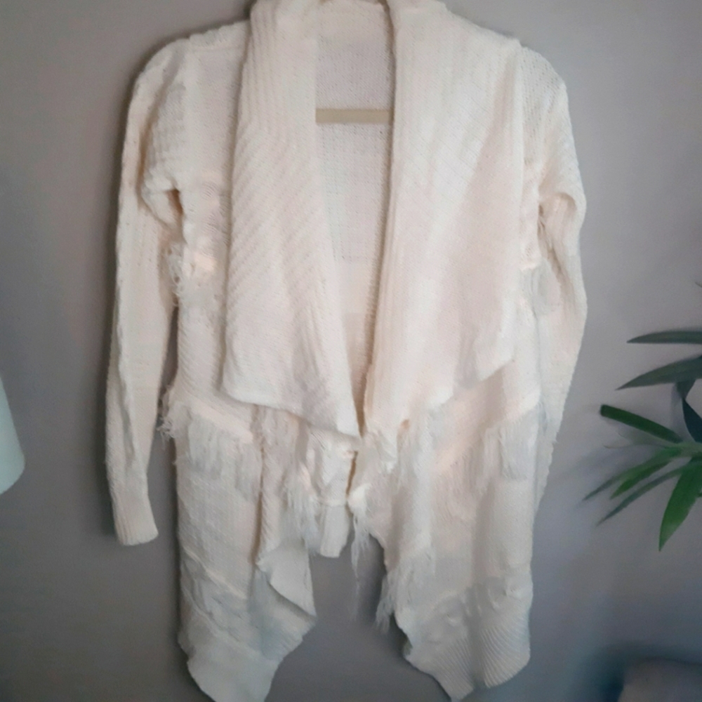 CREAM HI-LO KNIT CARDIGAN SWEATER XS-LARGE      ☆